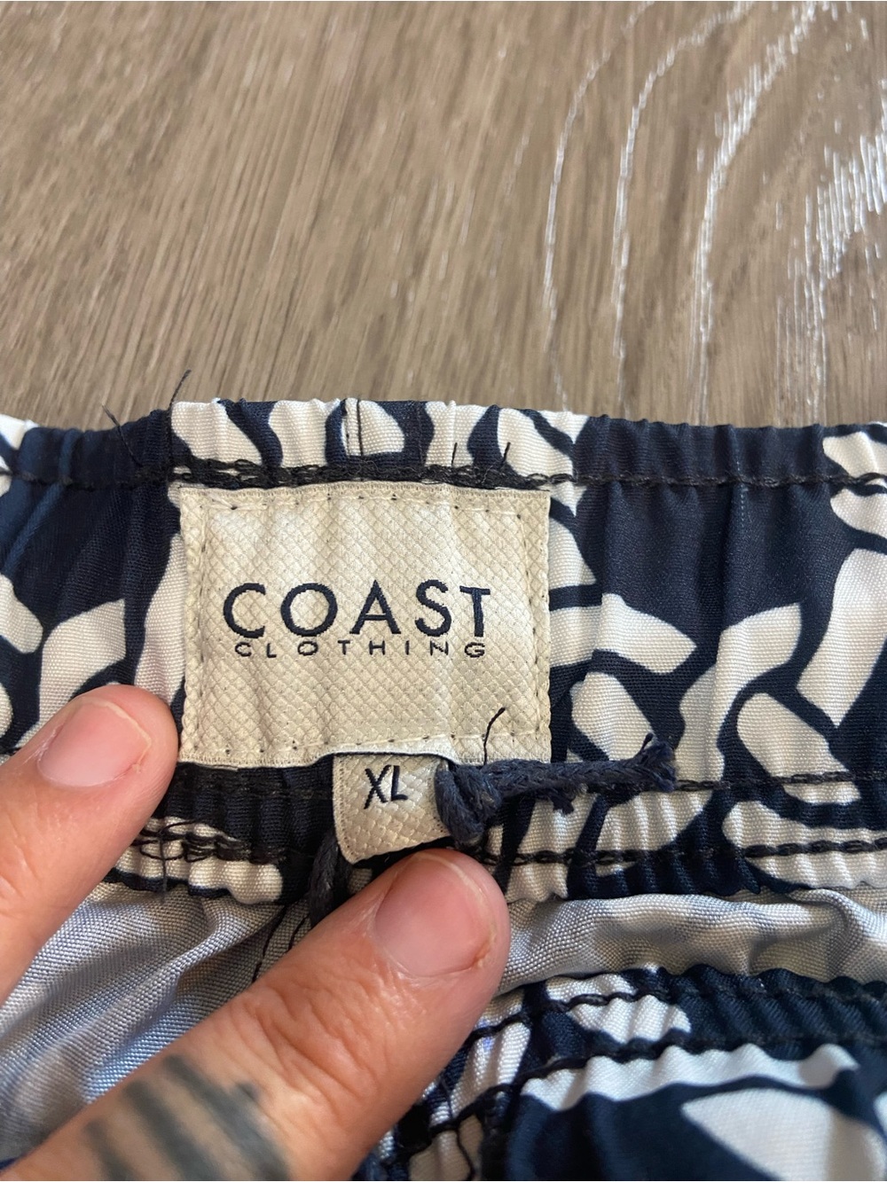 Men's Navy Rope-Pattern Swim Trunks with White Drawstring - Picture 4 of 4
